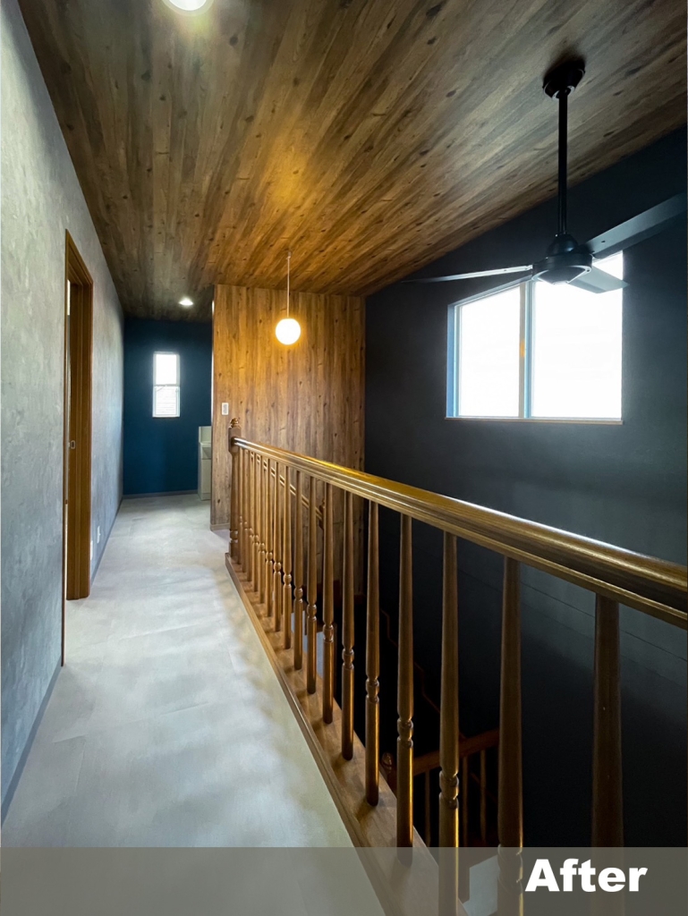 一軒家 リフォーム After 吹き抜け シーリングファン 宇治市