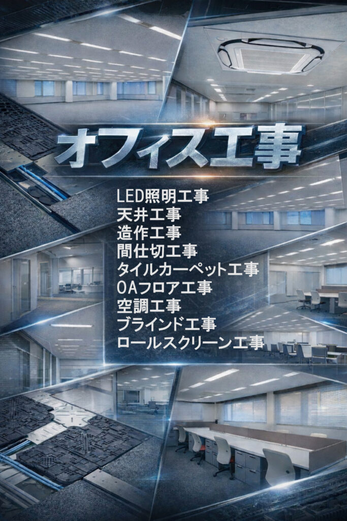 京都のオフィス内装工事例|LED照明・OAフロア・間仕切・タイルカーペット施工
