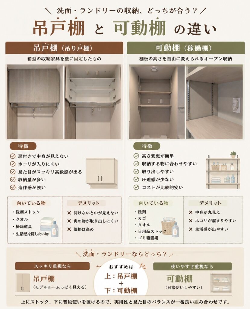 吊戸棚と可動棚の違い比較